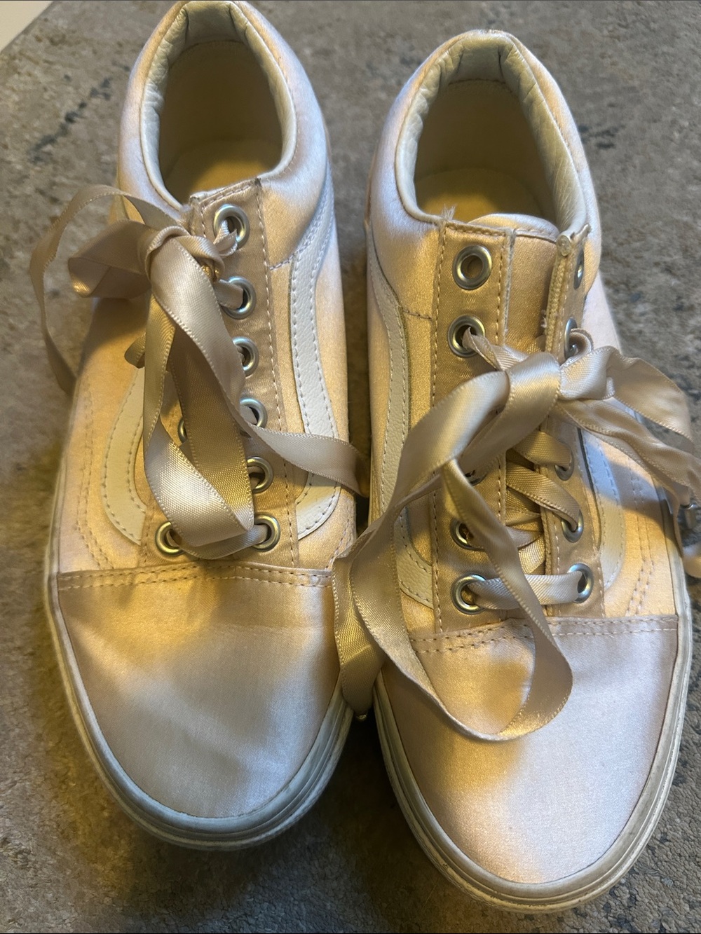 Vans Kids Satin Lace-Up Sneakers in Champagne